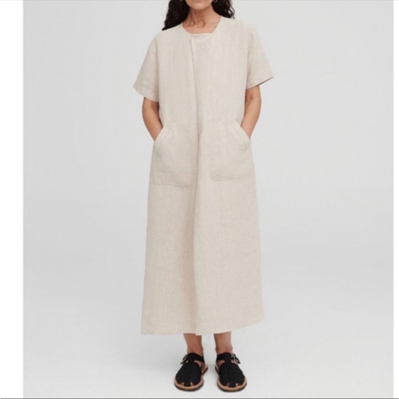 Elegant Beige Linen Dress - Picture 2 of 12